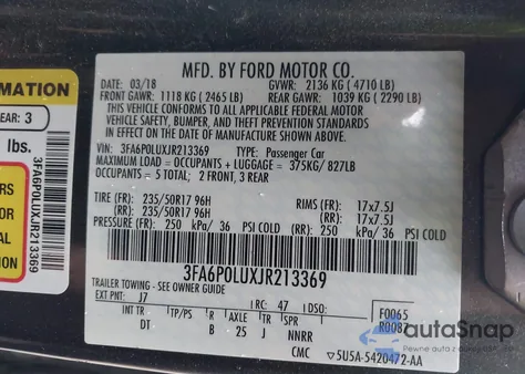 2018 Ford Fusion Hybrid Se from USA, damaged, VIN 3FA6P0LUXJR213369